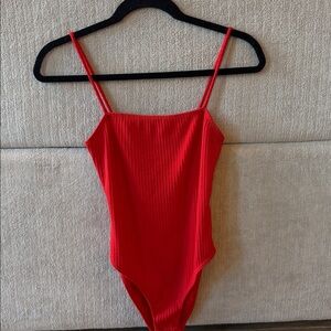 Topshop Red Ribbed Bodysuit